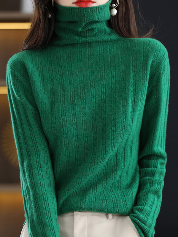 Keep Warm Solid Color Long Sleeves Skinny High Neck Sweater Tops Pullovers