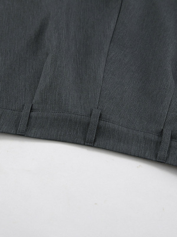 Pleated Solid Color Split-Joint High Waisted Trousers Suit Pants