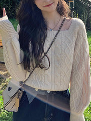 Urban Knitting Solid Color Square-Neck Sweater