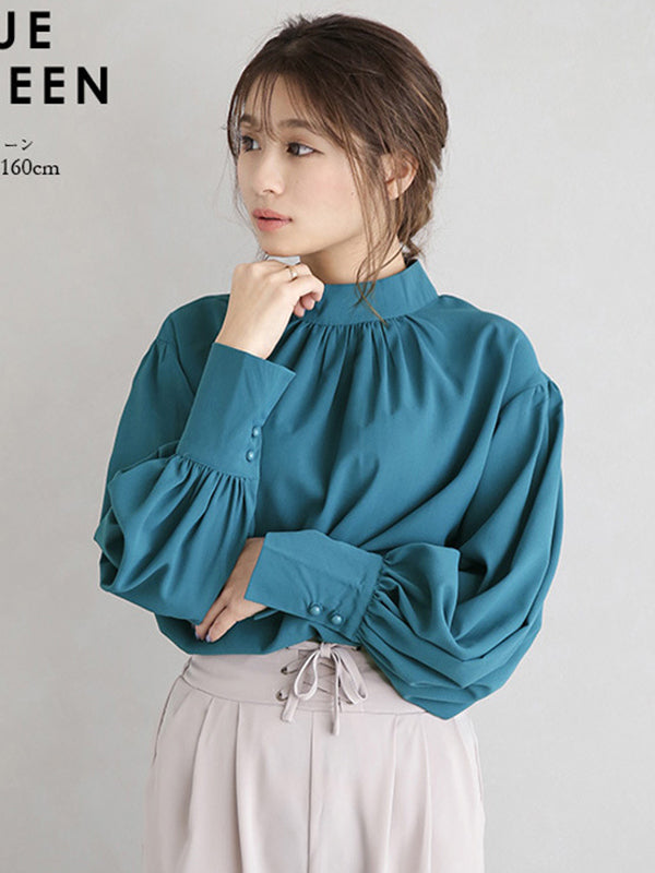 Urban Solid Color Light Maturity Puff Sleeve Shirt