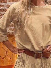 Loose Raglan Sleeve Pleated Solid Color Split-Joint Round-Neck Maxi Dresses