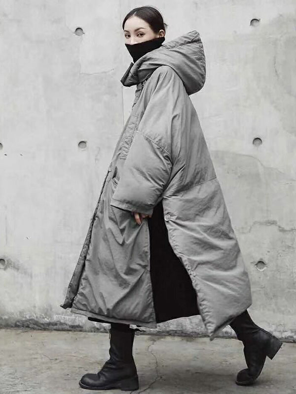 Super Loose Quilted Split-side With-hat Outwear Outerwear Long Coat