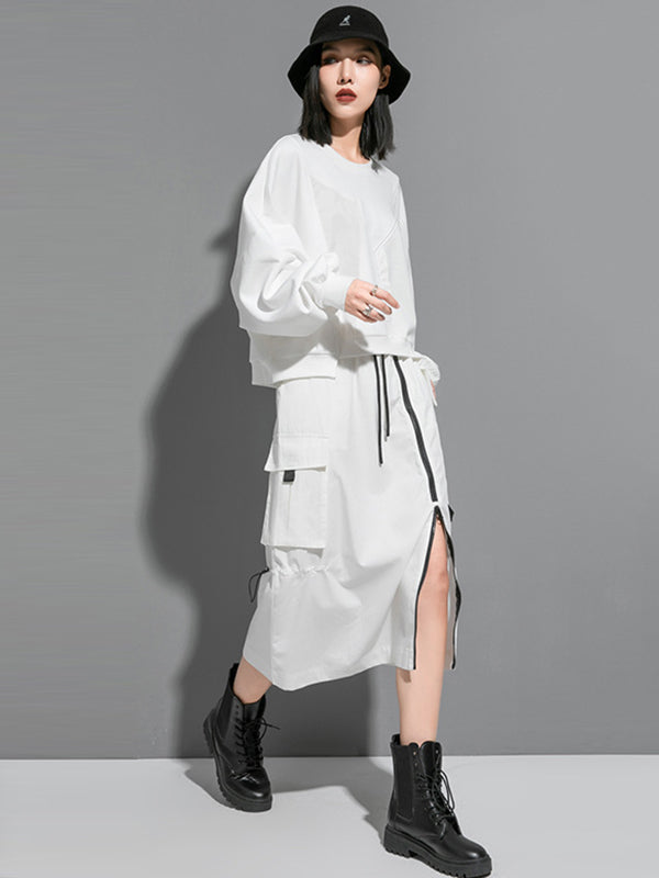 Batwing Sleeves Irregularity Solid Color Round-Neck Sweatshirt Tops