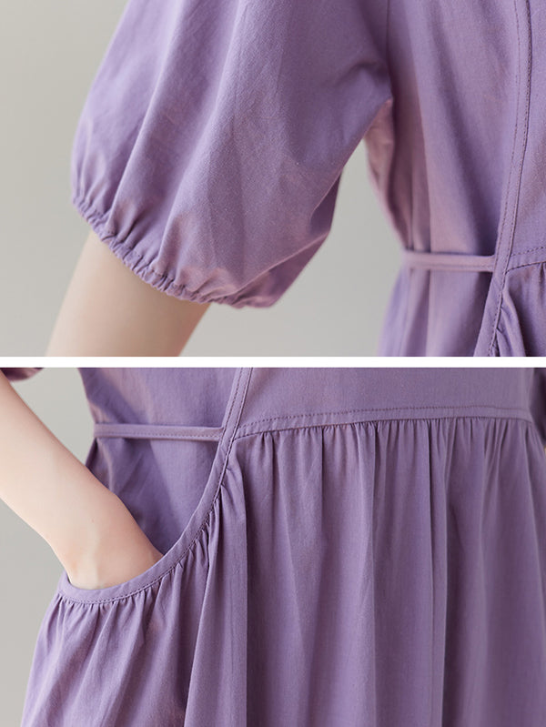 Casual Half Sleeves Loose Elasticity Split-Joint Solid Color Midi Dresses