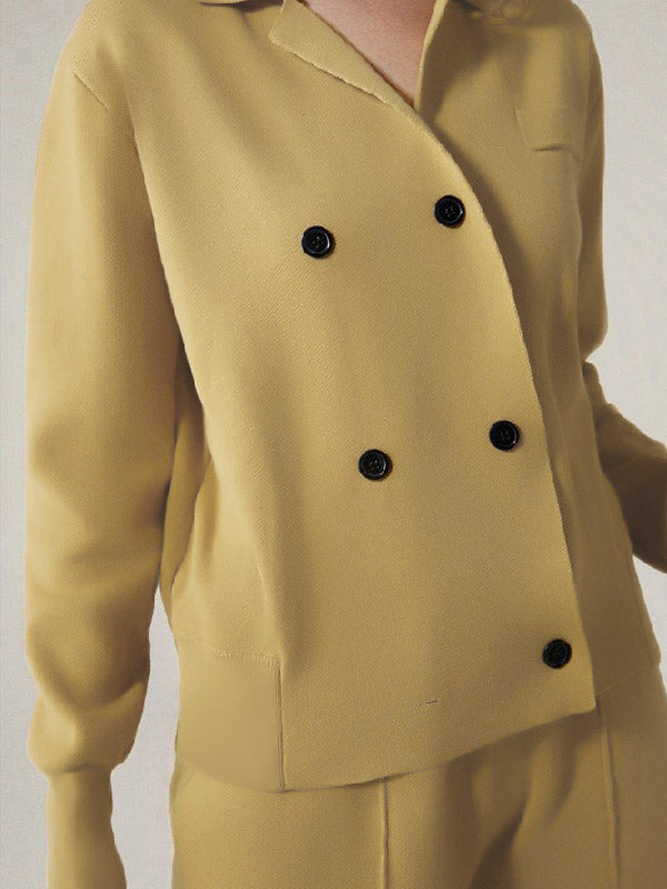 Long Sleeves Asymmetric Buttoned Notched Collar Cardigan Tops