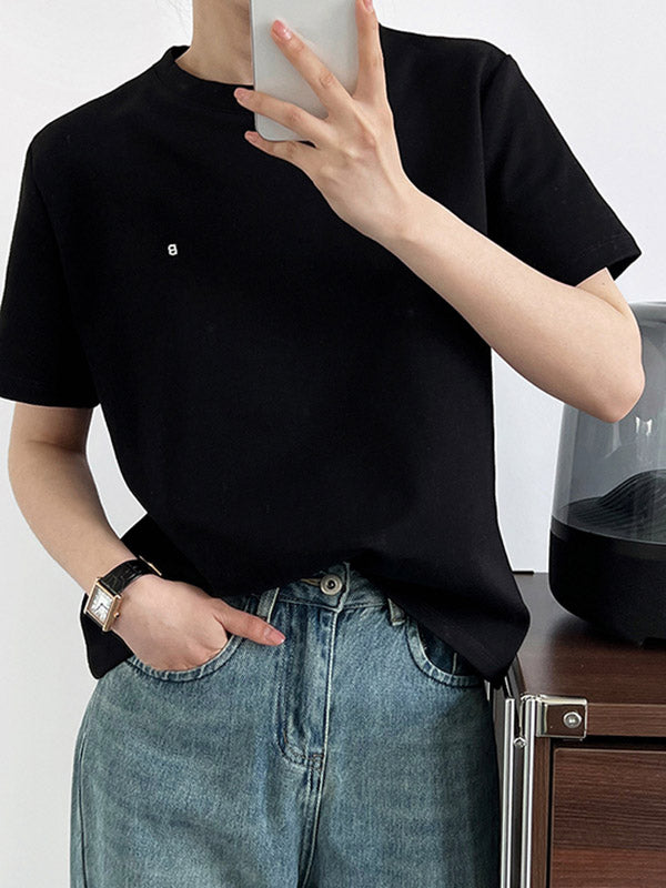 Embroidered Loose Short Sleeves Round-Neck T-Shirts Tops