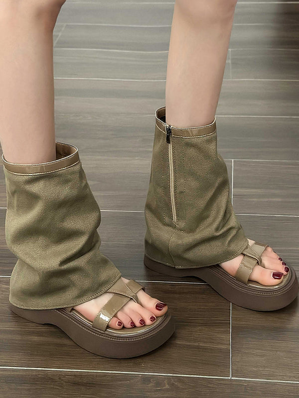 Hollow Split-Joint Split-Toe Zipper Sandals Platform Shoes Boots