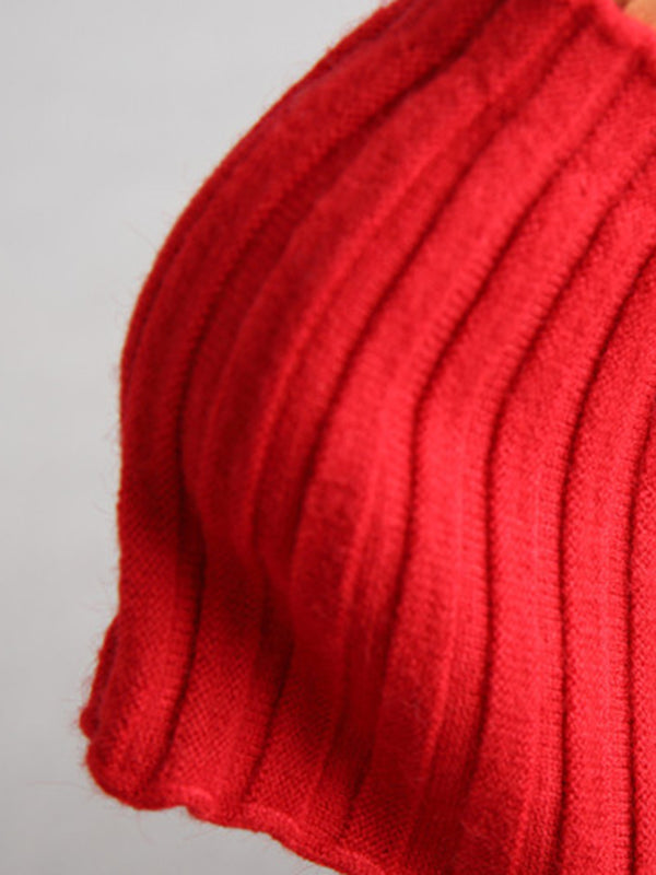 Solid Color Short Sleeves Skinny Boat Neck Sweater Pullovers Knitwear
