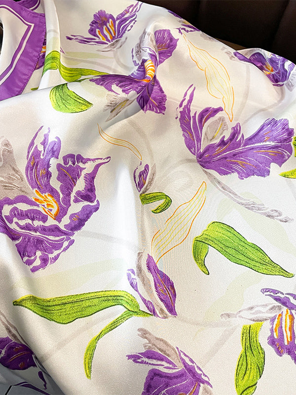 Floral Printed Contrast Color Shawl&Scarf