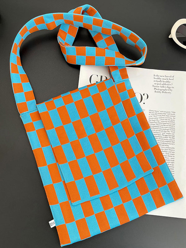 Checkerboard Straps Woven Handbag Crossbody Bags