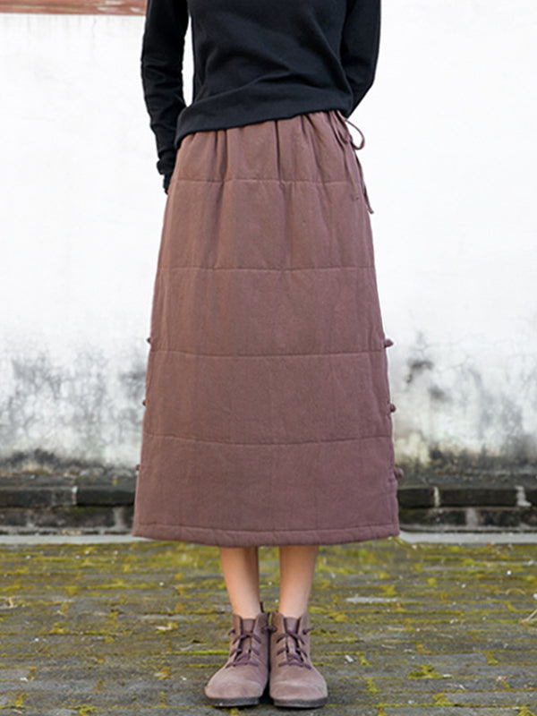 Cotton-Padded Clothes Keep Warm Quilted Solid Color Split-Joint Velvet Loose Skirts Bottoms