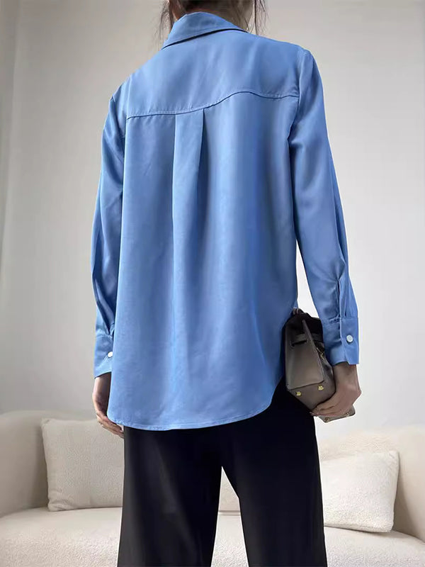 Pleated Split-Joint Long Sleeves Loose Lapel Blouses&Shirts Tops