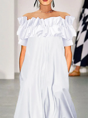 Falbala Solid Color Loose Short Sleeves Off-The-Shoulder Maxi Dresses