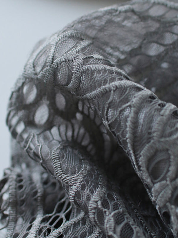 Original Loose Hollow Lace Round-Neck Long Puff Sleeves Sweater Pullovers