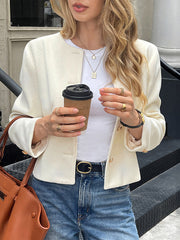 Buttoned Single-Breasted Solid Color Striped Long Sleeves Skinny Collarless Outerwear