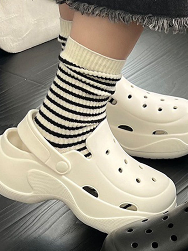 Hollow Round-Toe Solid Color Slippers Sandals Crocs