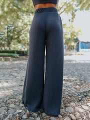 Pleated Pockets Solid Color High Waisted Loose Trousers Pants