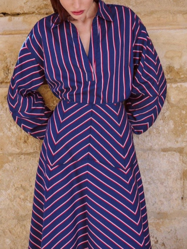 Striped Long Sleeves Loose Lapel Blouses&shirts Tops