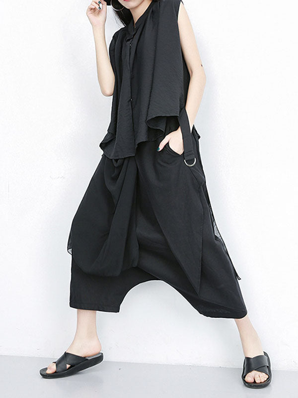 Pleated Solid Color Harem Pants Loose Ninth Pants