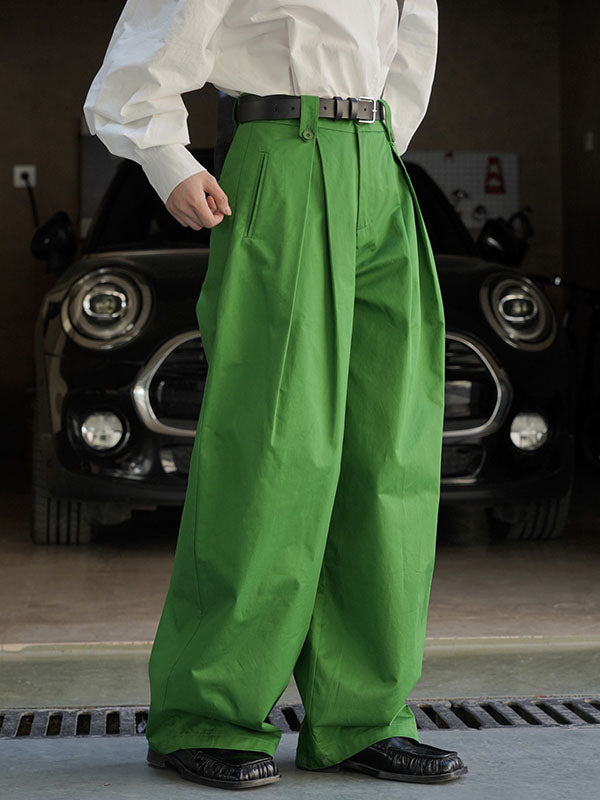 Pleated Solid Color High Waisted Wide Leg Trousers Casual Pants Bottoms