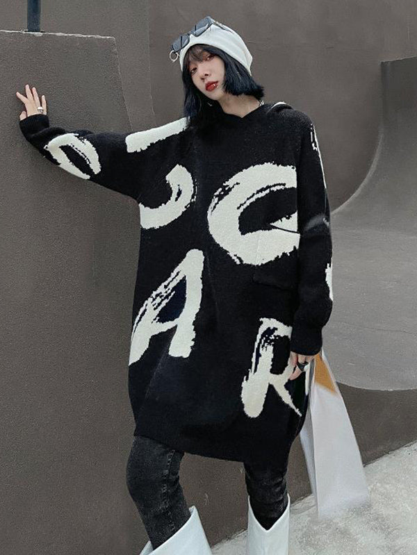 Stylish Selection Loose Hooded Letter Print Mini Dresses Sweater Dresses