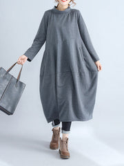 Casual Loose Plus Size Solid Color Hooded Midi Dresses