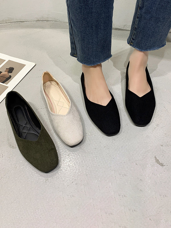 Solid Color Square-Toe Low Heels Flat Shoes