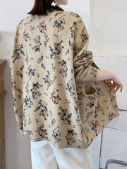 Buttoned Knitted Flower Pockets Long Sleeves Loose V-Neck Cardigan Tops