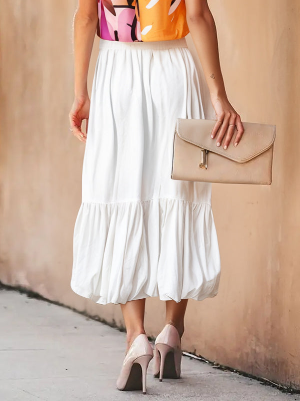 Pleated Solid Color Split-Joint A-Line Loose Skirts Bottoms