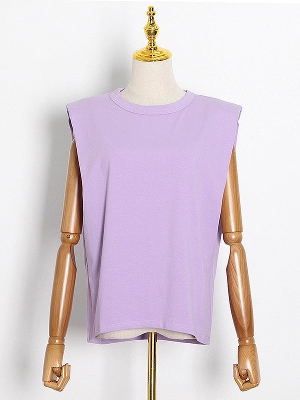 Solid Color Cap Sleeve Loose Round-Neck T-Shirts