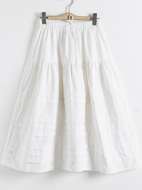 Drawstring Elasticity Pleated See-Through Solid Color Split-Joint A-Line Loose Skirts