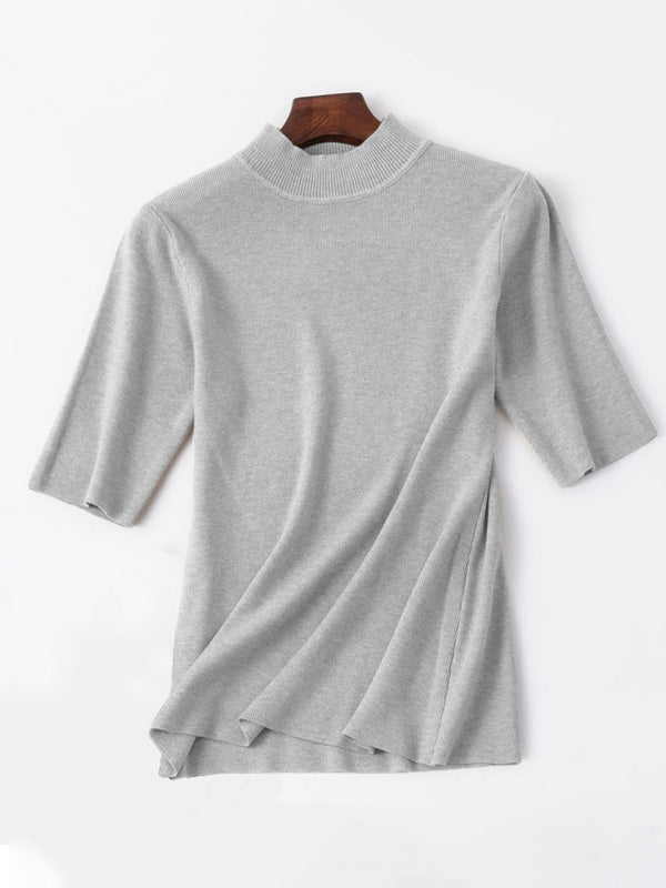 15 Colors Knitting Solid Color High-Neck Short Sleeves Pullover
