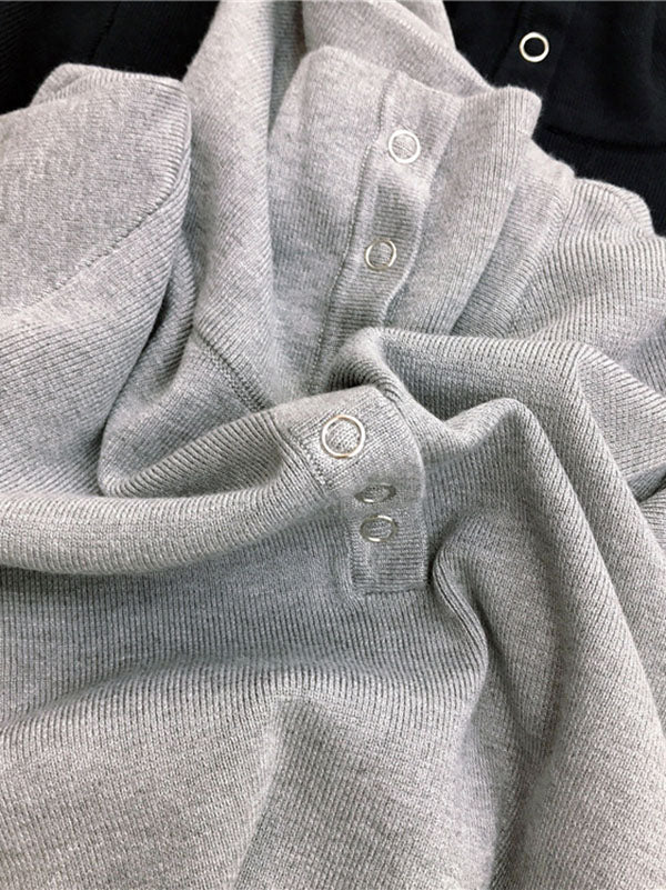 Casual Skinny Loose Solid Color Lapel Collar Pullovers