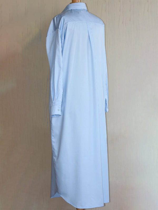 Simple Loose Buttoned Solid Color Lapel Maxi Dresses