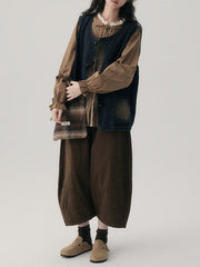Elasticity Solid Color Split-Joint Harem Pants High Waisted Trousers Pants Ninth Pants