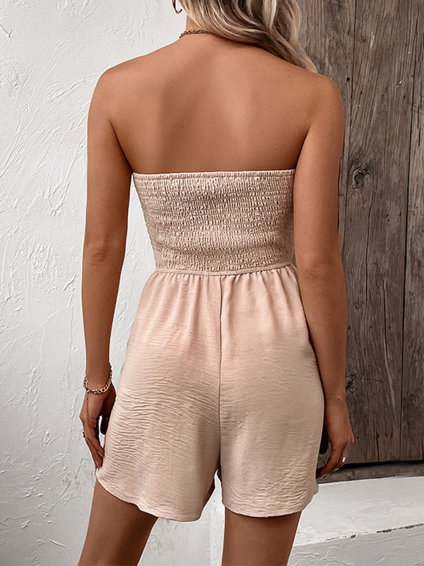 Buttoned Drawstring Elasticity Pockets Split-Joint Loose Plus Size Tube Rompers