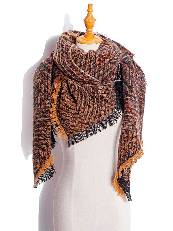 Fringed Keep Warm Plaid Triangle Shawl&Scarf