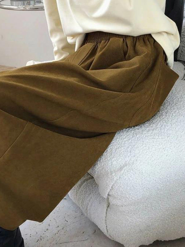 Elasticity Solid Color Split-Joint Harem Pants Wide Leg Trousers Pants