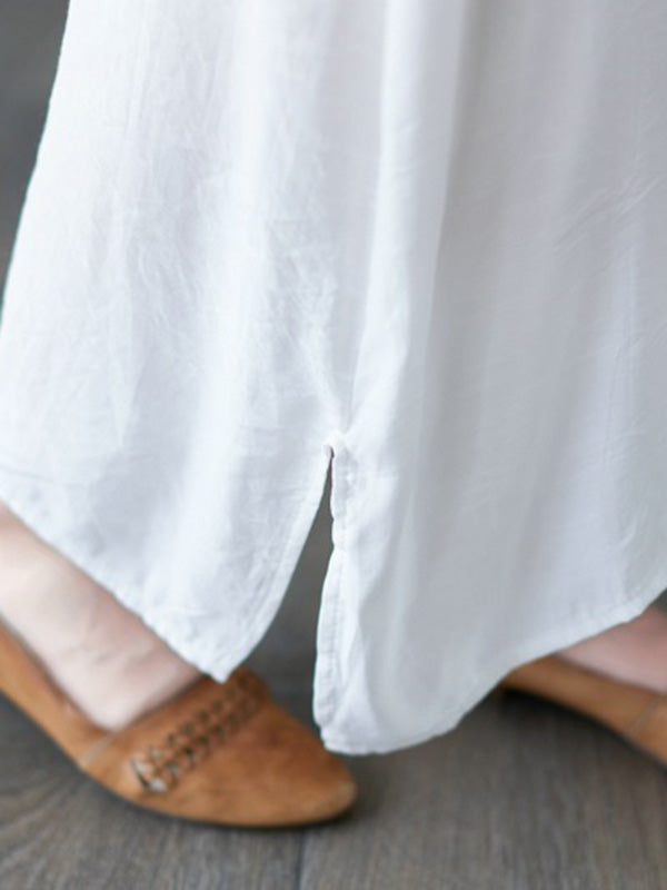 Casual Long Sleeves Loose Solid Color Round-Neck Maxi Dresses