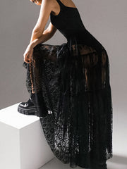 Gauze Pleated See-Through Split-Joint A-Line High Waisted Skirts