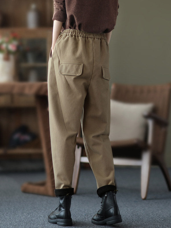 Thicken Velvet Elasticity Solid Color  Casual Pants