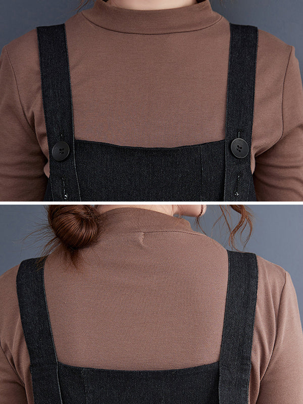 Oversize Loose Falbala Solid Color Denim Midi Dresses