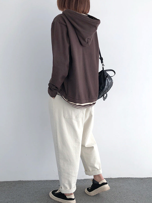 Casual 5 Colors Striped Hooded Long Sleeves Sweater Top