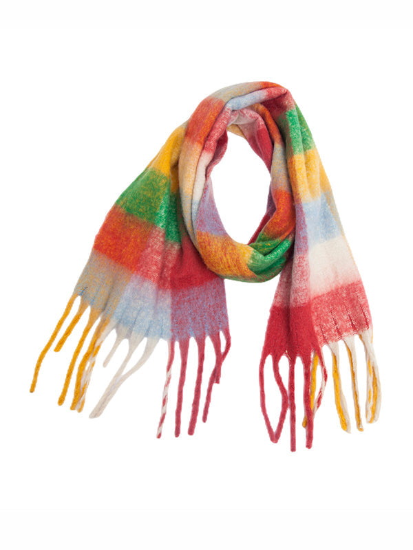 Keep Warm Multi-Colored Plaid Tasseled Thick Shawl&Scarf