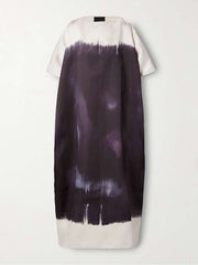 Batwing Sleeves Loose Contrast Color Printed Split-Joint Round-Neck Maxi Dresses