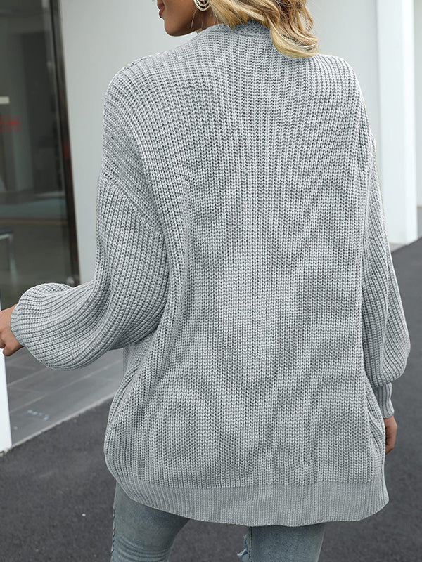 Solid Color Split-Joint Loose Puff Sleeves Cardigan Coats