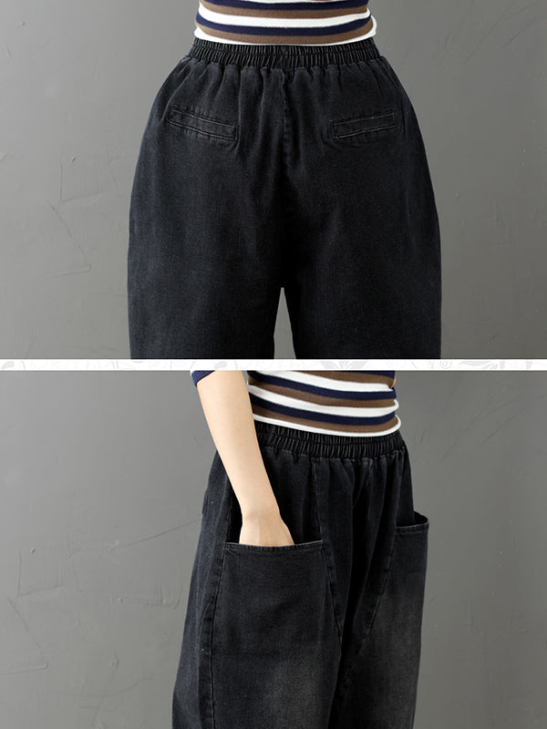 Cotton Vintage Gray-black Harem Jean Pants