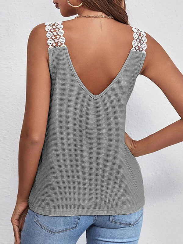Split-Joint Loose Sleeveless V-Neck Vest Top