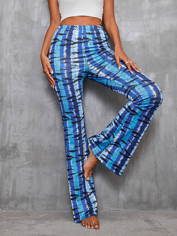 Elasticity Printed Split-Joint High Waisted Skinny Trousers Pants