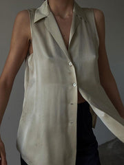Solid Color Split-Joint Loose Sleeveless Lapel Vest Top